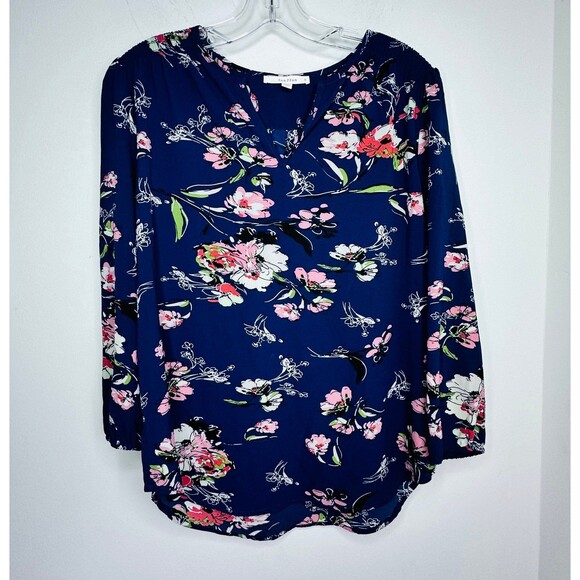 Fun2Fun Stitch Fix Top Small Navy Floral Blouse 3/4 Sleeve NWOT - Picture 3 of 8
